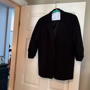 Black fabric Michael Kors blazer, one button, ruched 3/4 sleeves